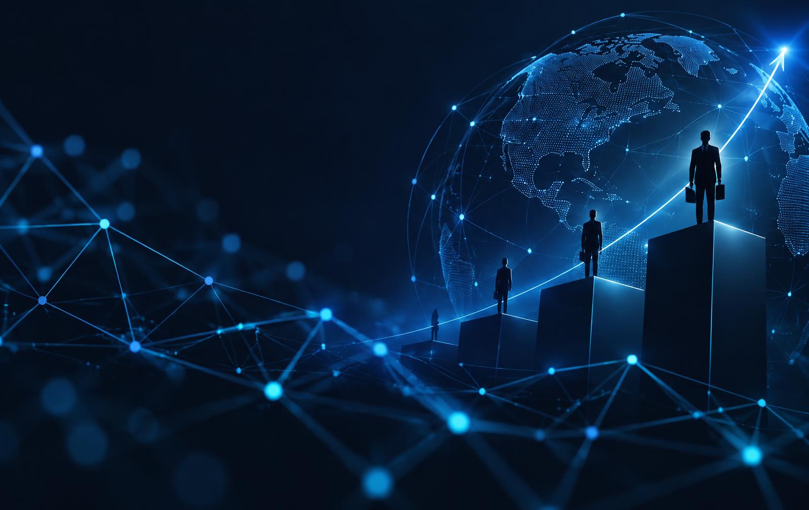 Representação gráfica de crescimento empresarial com conexões digitais